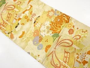 アンティーク　屋敷に貝桶・菊模様織り出し丸帯（材料）